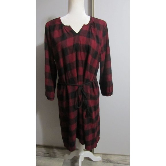 Bass Large Checkered Plaid Belted Cottage Casual Cozy Comfy Dress - Picture 1 of 4